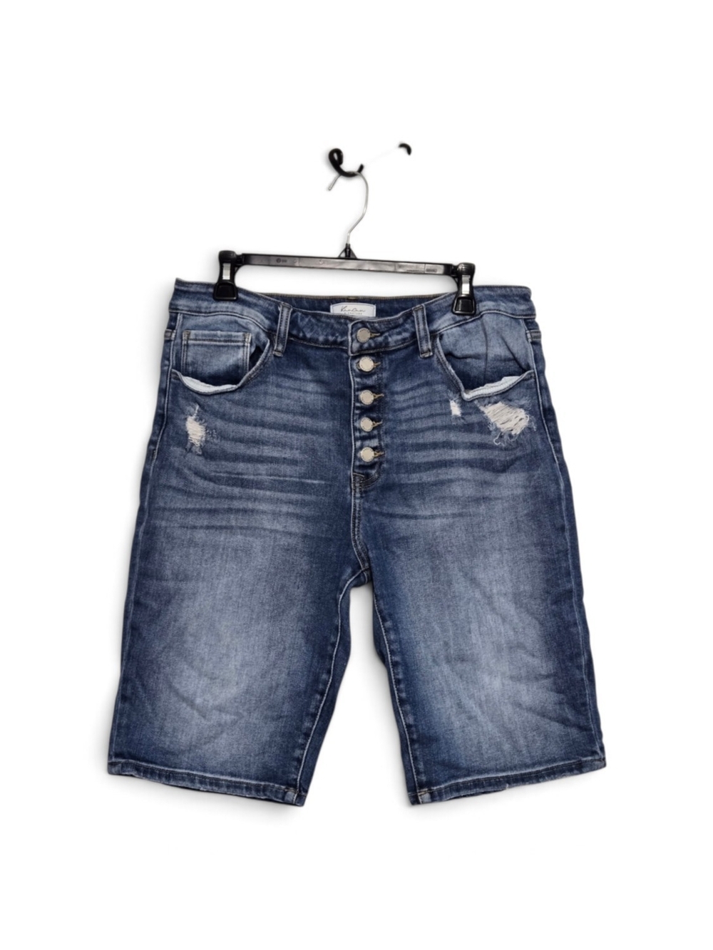 KanCan High- Rise Distressed Button-Fly Denim Shorts - Blue